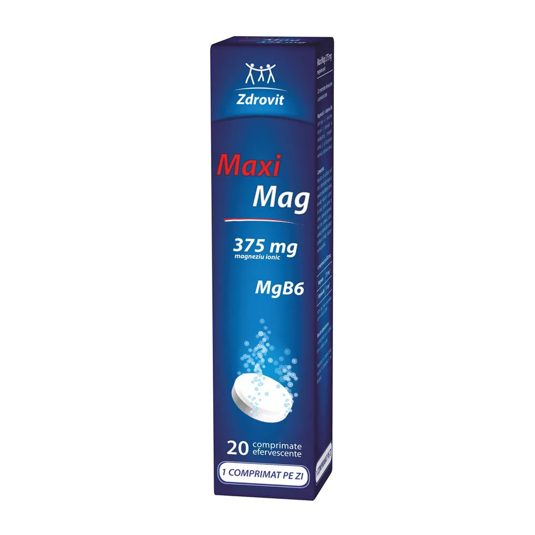 MaxiMag, 375 mg, 20 comprimate efervescente, Zdrovit, [],farmaciabajan.ro