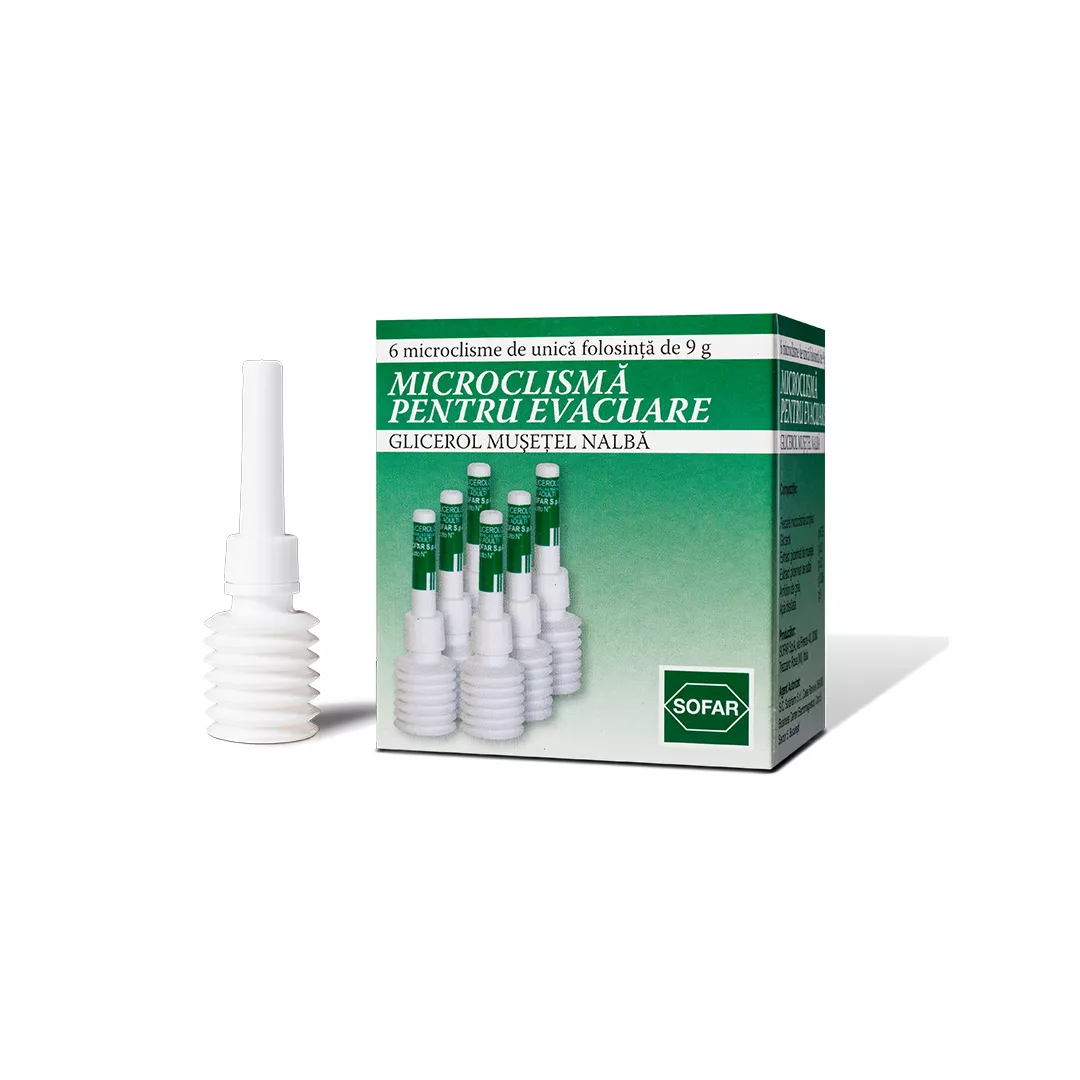 Microclisme pentru evacuare - adulti, 9 gr, 6 bucati, Sofar, [],farmaciabajan.ro