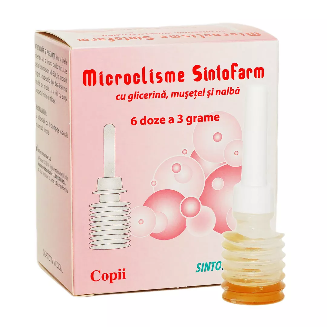 Microclisme cu glicerina, musetel si nalba pt copii, 6 bucati, Sintofarm, [],farmaciabajan.ro