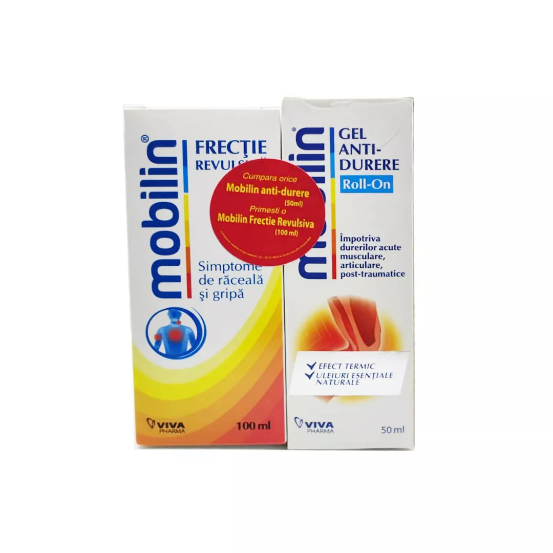 Mobilin Gel Anti-Durere Roll-On, 50 ml + Mobilin Frectie 50 ml, Viva Pharma, [],farmaciabajan.ro