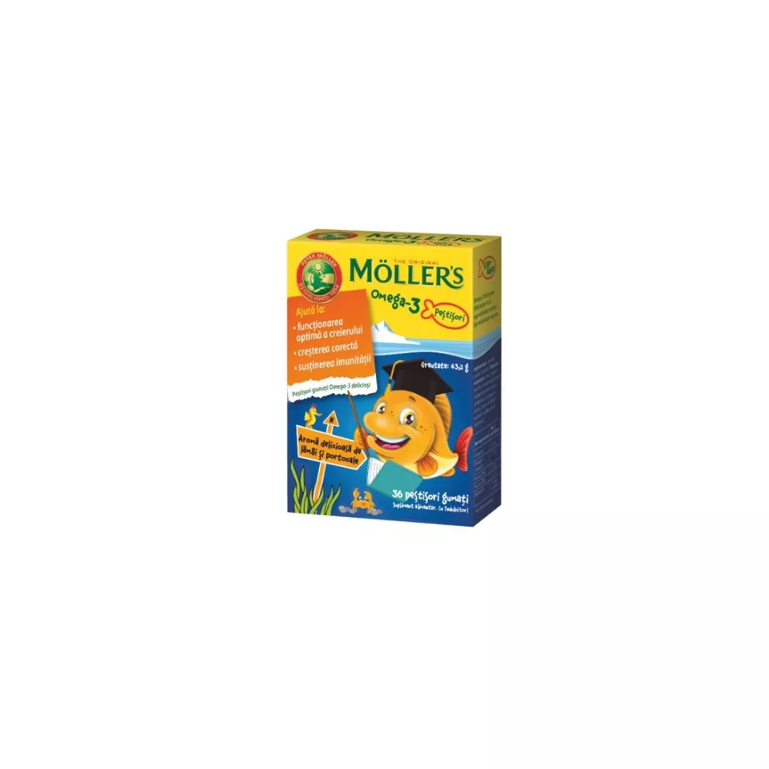Pestisori gumati cu Omega-3 si aroma de lamai si portocale, 36 jeleuri, Moller's , [],farmaciabajan.ro