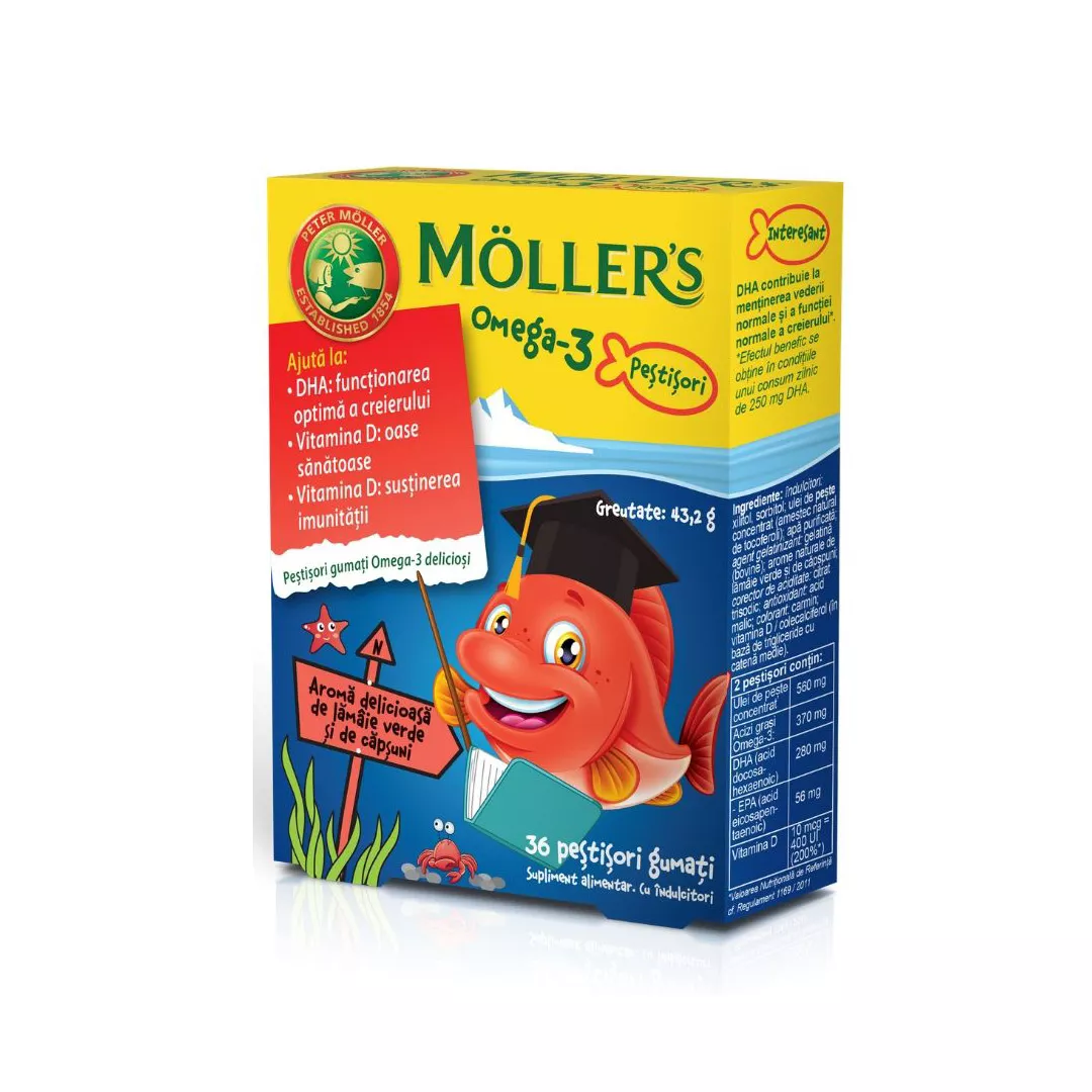 Pestisori gumati Moller`s Omega 3 Strawberry, 36 jeleuri, [],farmaciabajan.ro