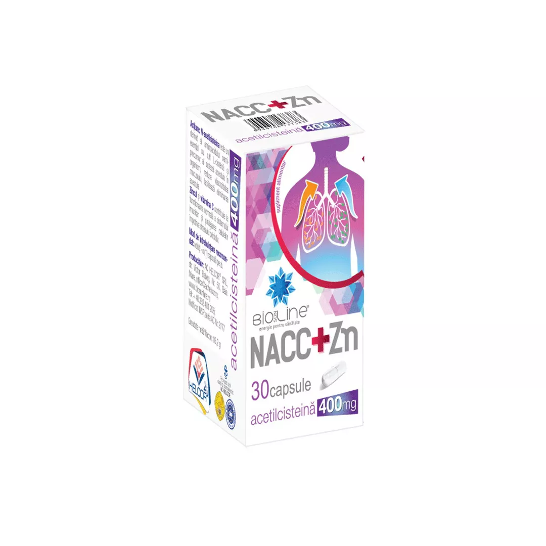 NAC+Zn 400 mg cu vitamina C si zinc Bioline, 30 capsule, Helcor, [],farmaciabajan.ro