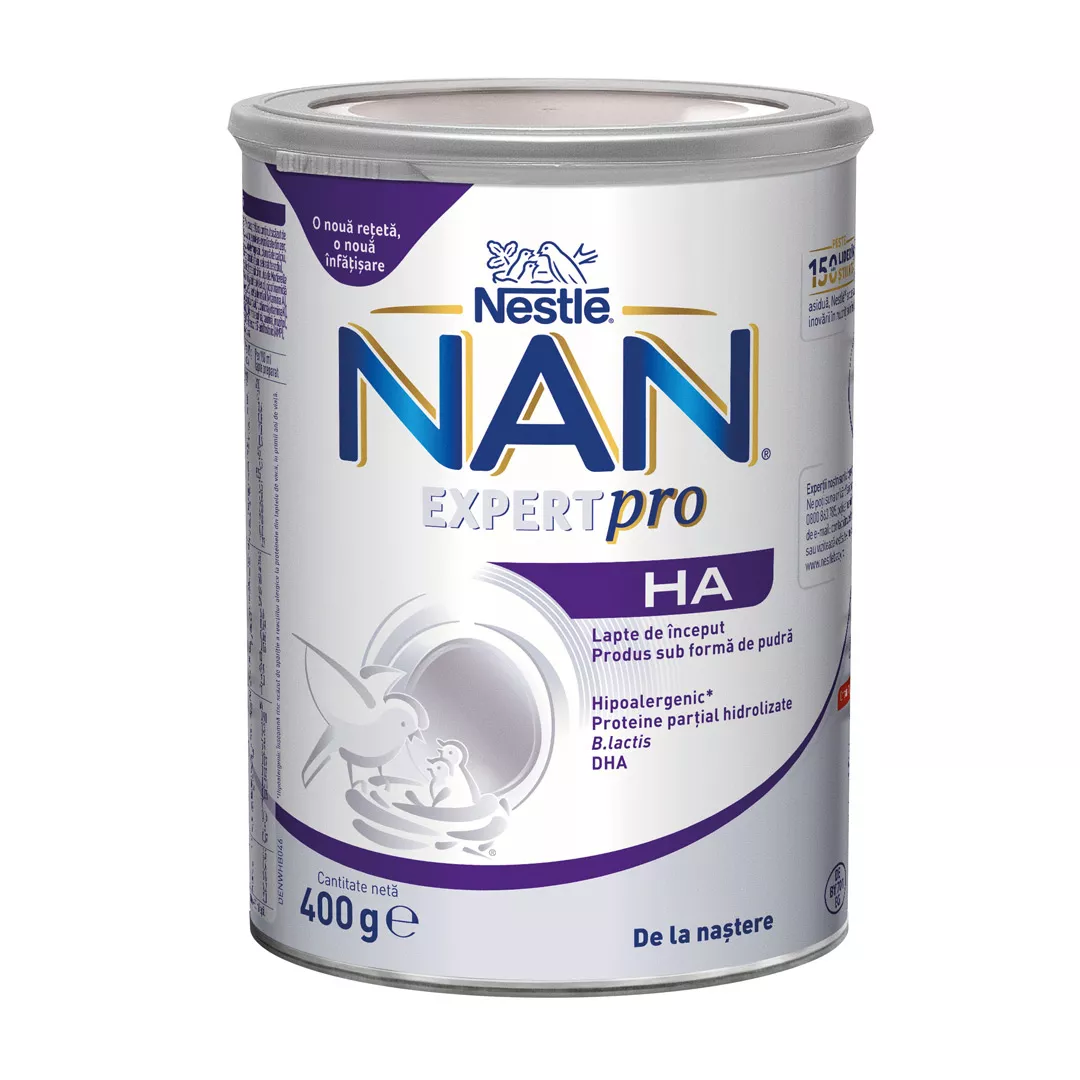 Formula lapte praf Premium Hipoalergenic Nan HA, +0 luni, 400 g, Nestle, [],farmaciabajan.ro