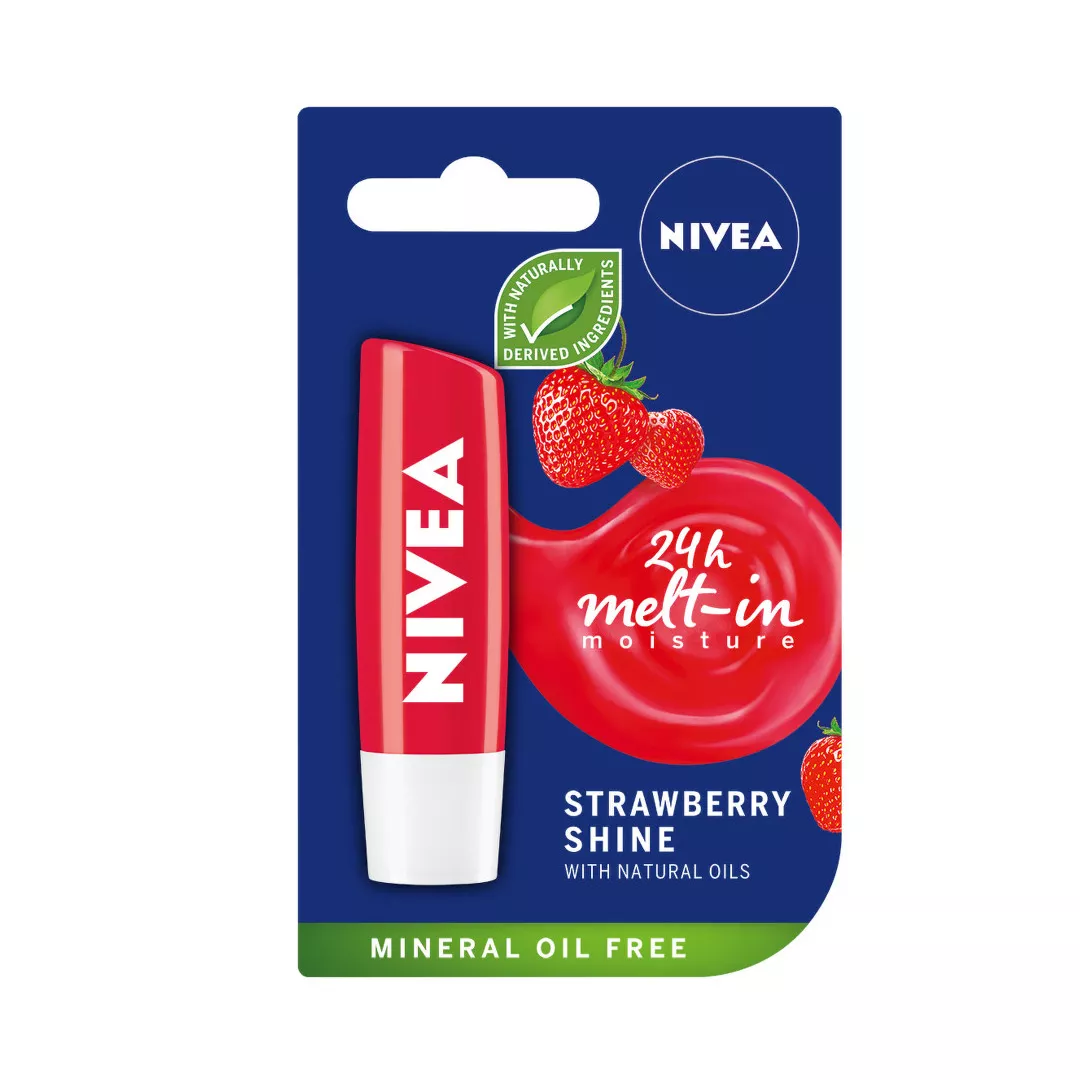 Balsam de buze Nivea Lip Care Strawberry Shine, 4.8 g, [],farmaciabajan.ro