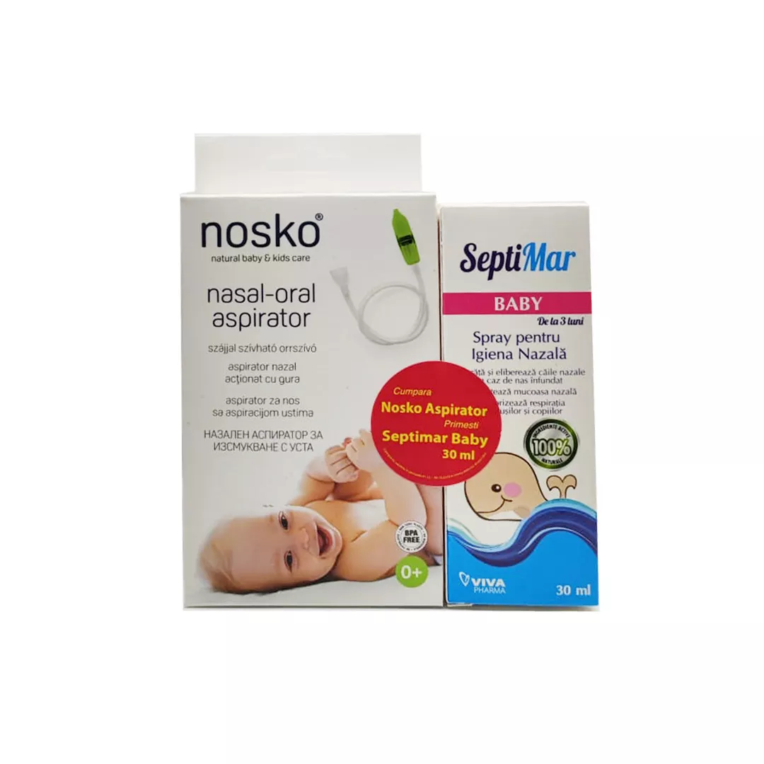 Aspirator nazal pentru nou nascuti si copii, +0luni, Nosko Mouth + Septimar Baby, 30 ml , [],farmaciabajan.ro