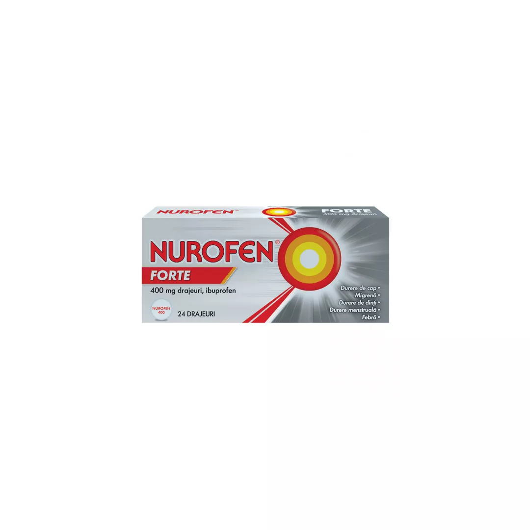 Nurofen Forte 400mg, 24 drajeuri, Reckitt Benkiser Healthcare, [],farmaciabajan.ro
