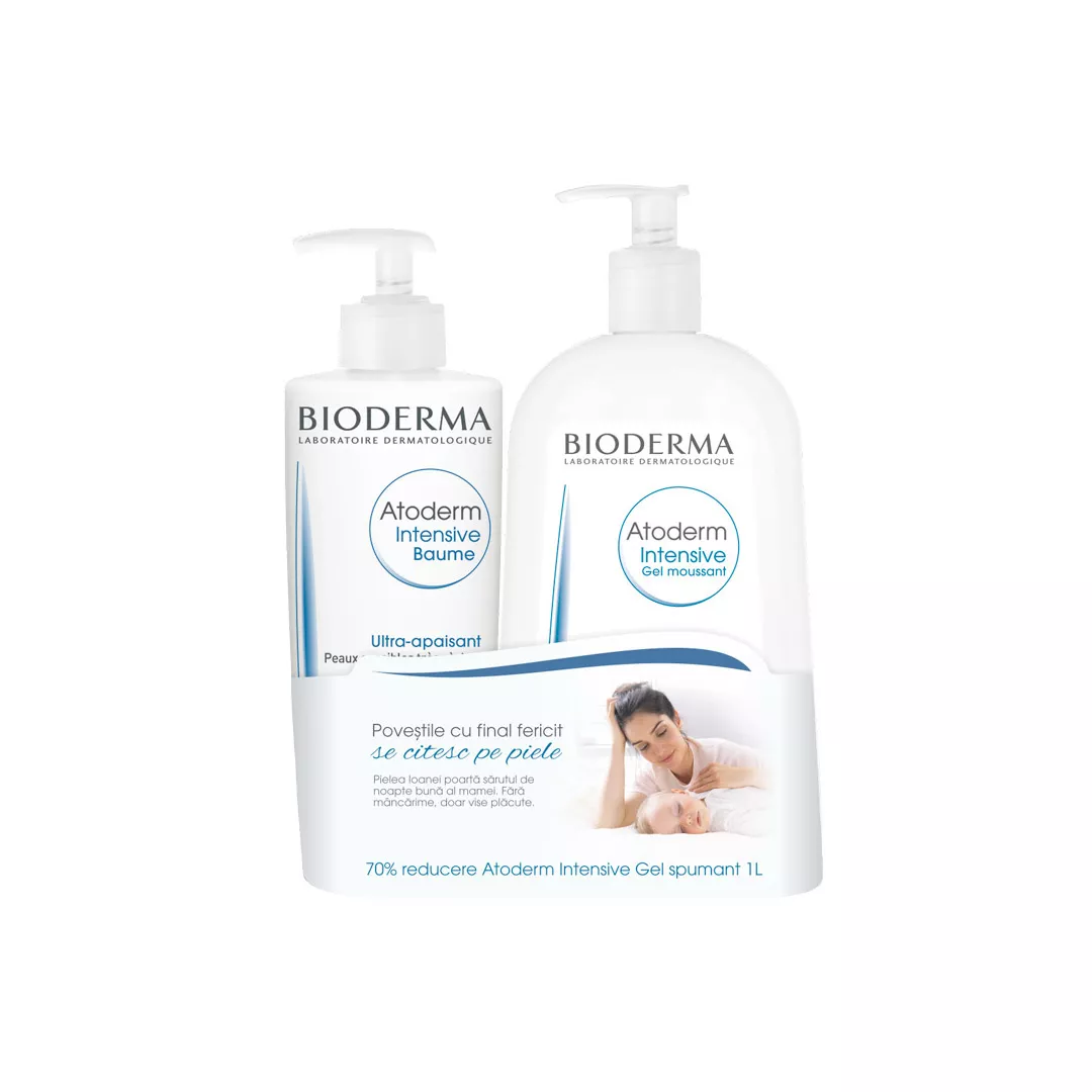 Oferta: Pachet Atoderm Intensive Balsam 500 ml si Gel spumant 1L, Bioderma, [],farmaciabajan.ro