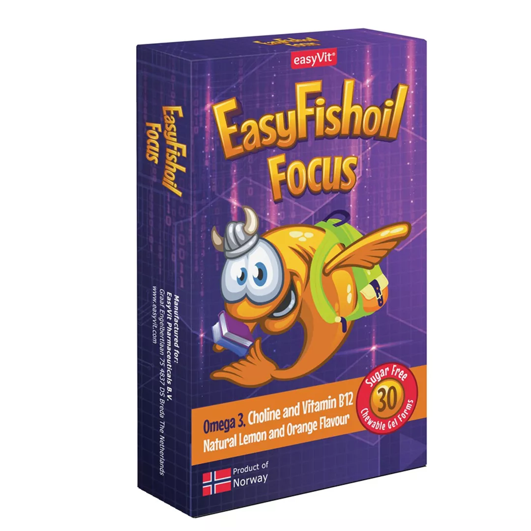 Omega 3, Colina si Vitamina B12 pentru copii Easy Fishoil Focus, 30 comprimate masticabile, EasyVit, [],farmaciabajan.ro