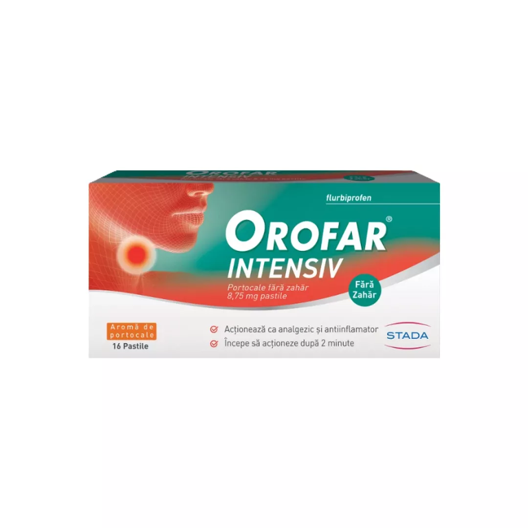 Orofar Intensiv Portocale fara zahar 8,75 mg, pastile, Stada, [],farmaciabajan.ro