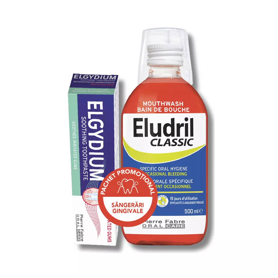 Pachet: Apa de gura Classic, 500 ml, Eludril + Pasta de dinti pentru gingii irtitate, 75 ml, Elgydium, [],farmaciabajan.ro