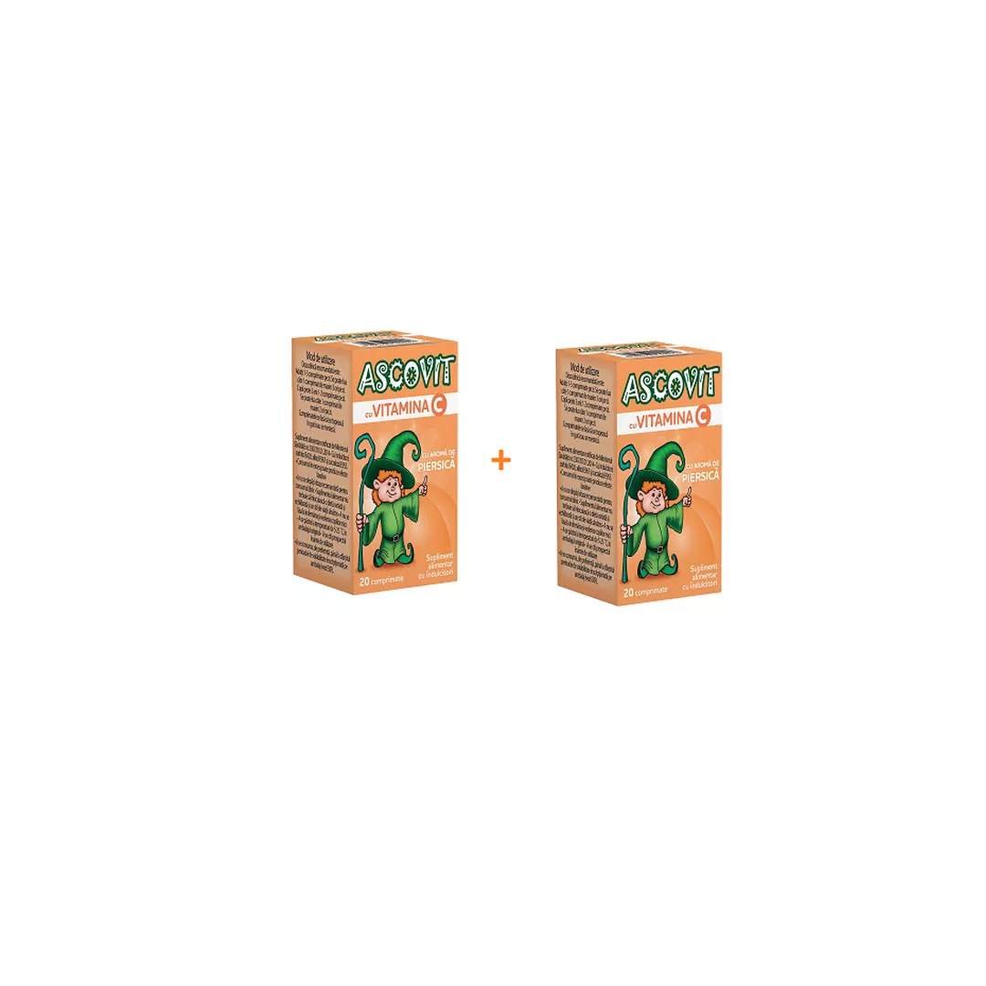 Pachet: Ascovit 100 mg de piersica, 1+1 Gratuit, 2 x 20 capsule, Omega Pharma, [],farmaciabajan.ro
