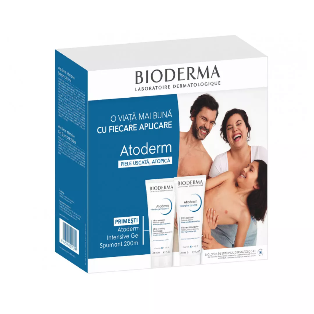 Pachet: Atoderm Intensiv Balsam, 200 ml + Intensiv gel spumant, 200 ml, Bioderma, [],farmaciabajan.ro