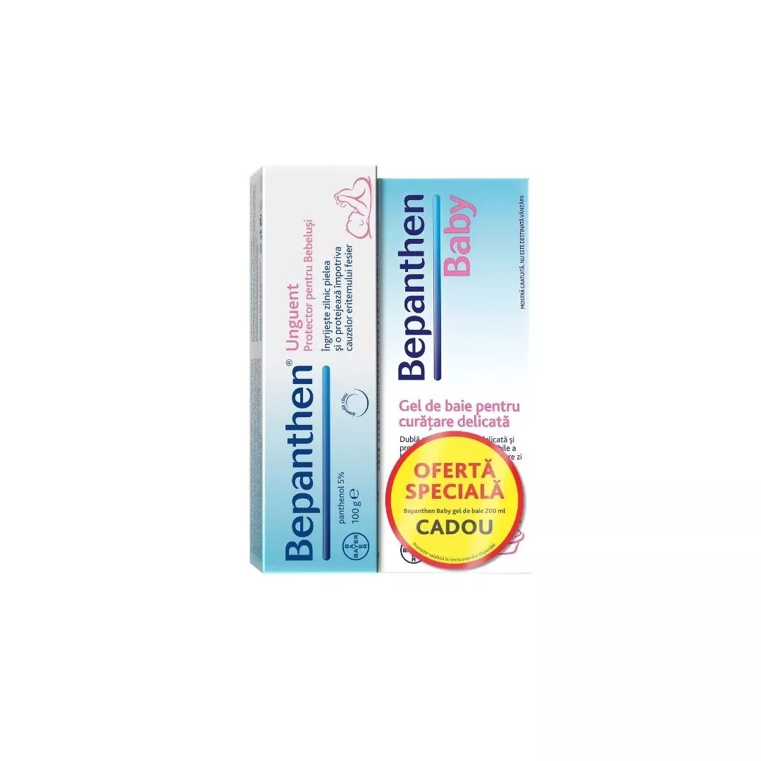 Pachet: Bepanthen Unguent, 100 g + Bepanthen Baby Gel de baie, 200 ml, Bayer, [],farmaciabajan.ro