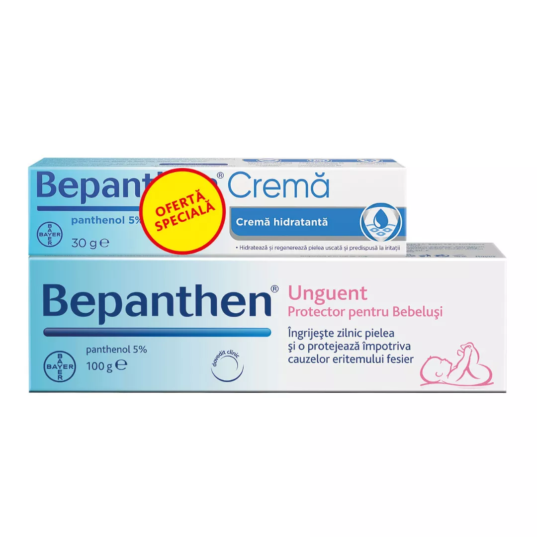 Pachet Bepanthen Unguent, 100 g + Bepanthen Crema, 30g, Bayer, [],https:farmaciabajan.ro