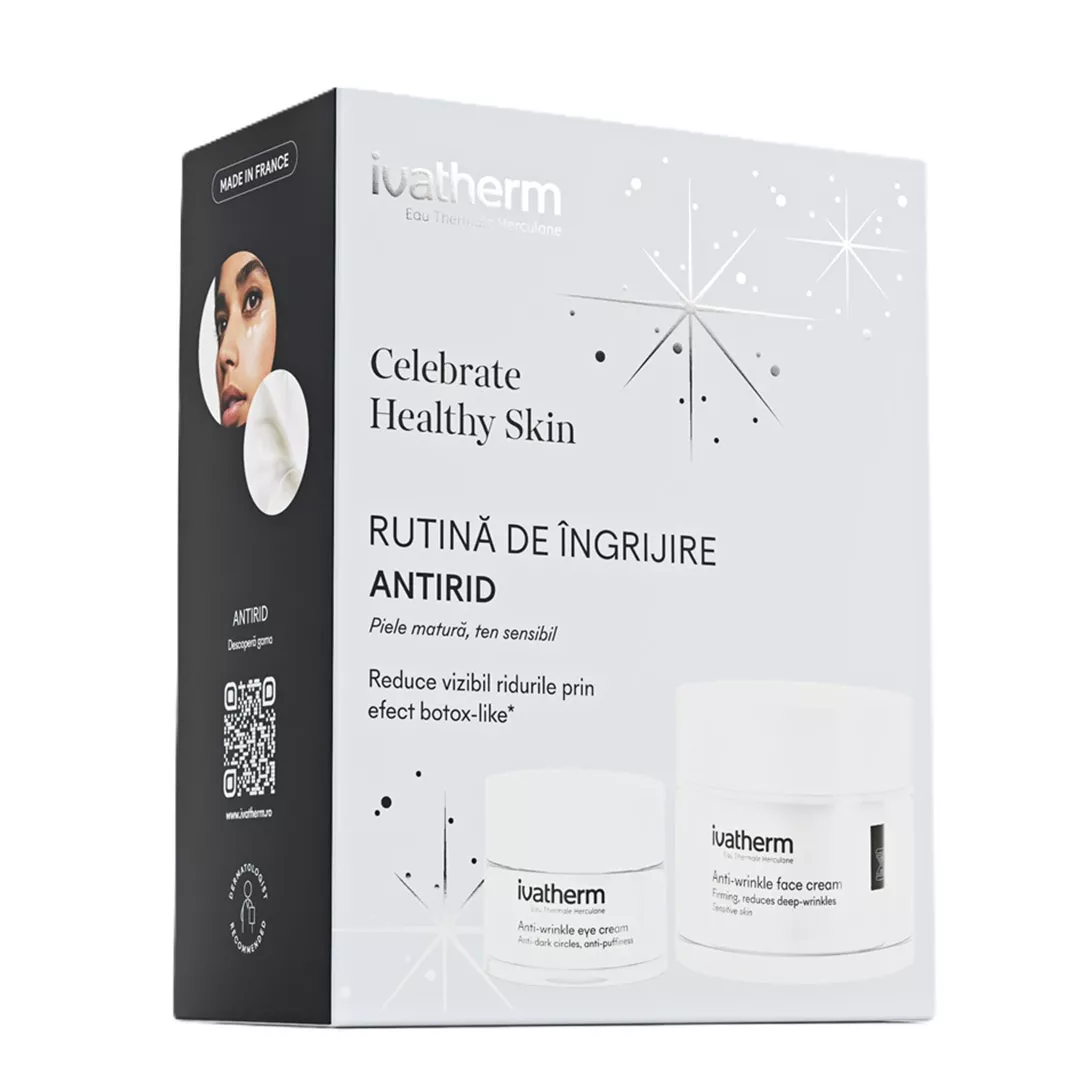 Pachet: Crema de fata antirid 50 ml + Crema contur de ochi antirid si anticearcan 15 ml, Ivatherm, [],farmaciabajan.ro