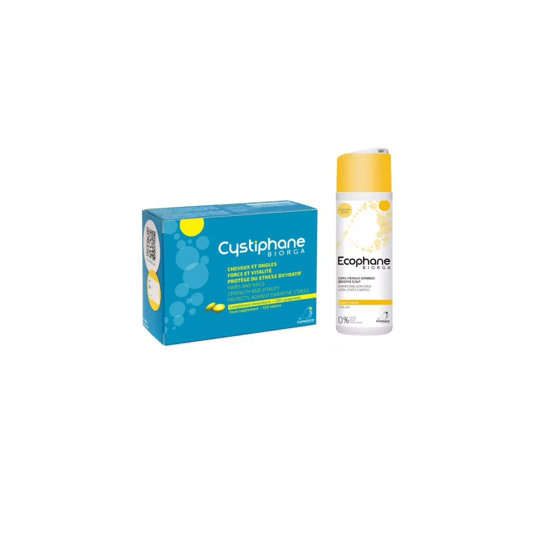 Pachet Cystiphane, 120 comprimate + Sampon pentru par fragil Ecophane, 100 ml, Biorga, [],farmaciabajan.ro