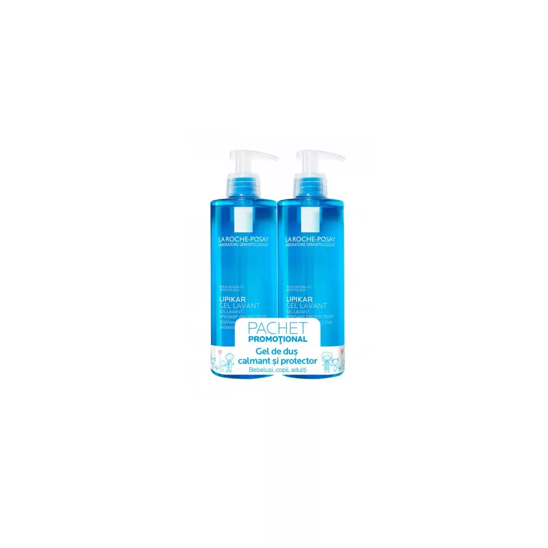 Pachet: Gel de spalare pentru piele sensibila Lipikar, 400 + 400 ml, La Roche-Posay, [],farmaciabajan.ro