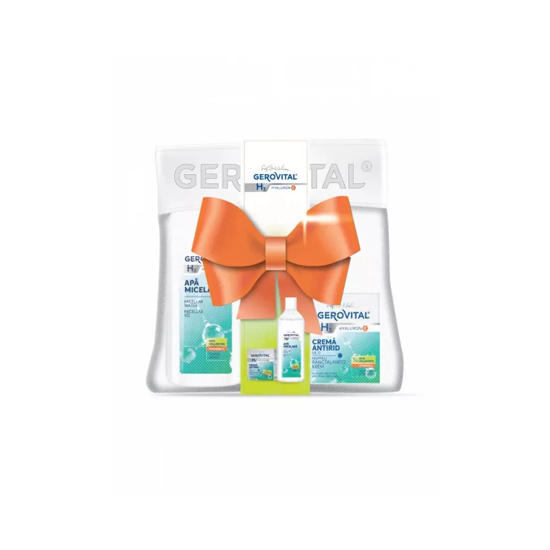 Pachet: Gerovital H3 Hyaluron C, Crema de zi antirid si Apa micelara, [],farmaciabajan.ro