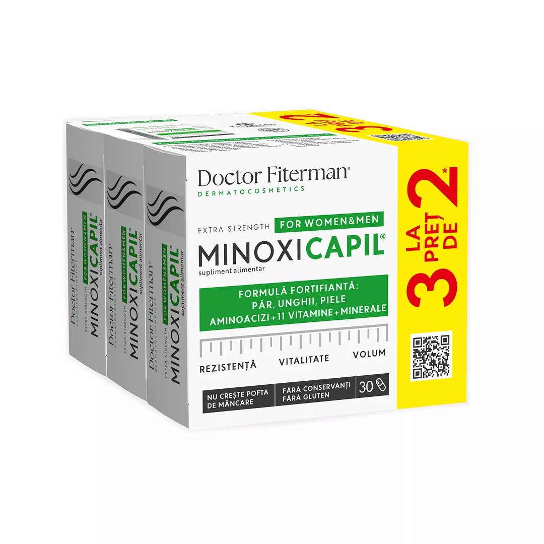 Pachet Minoxicapil, 3 x 30 capsule, Doctor Fiterman, [],farmaciabajan.ro
