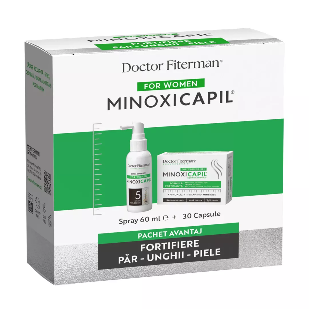Pachet: Minoxicapil Spray, 60 ml + 30 capsule, Doctor Fiterman, [],farmaciabajan.ro