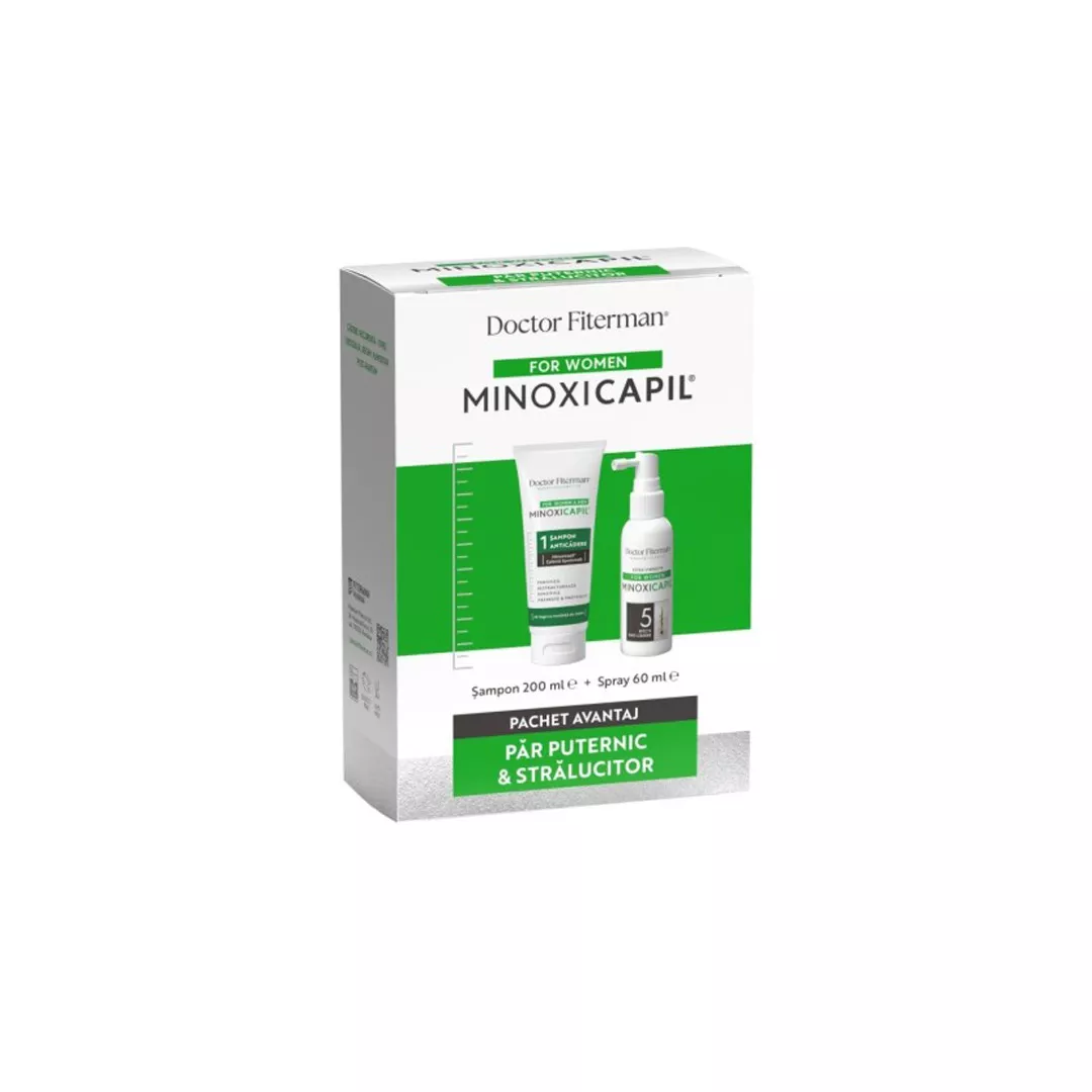 Pachet: Par puternic si rezistent Doctor Fiterman Minoxicapil women Spray, 60 ml + Sampon, 200 ml, [],farmaciabajan.ro