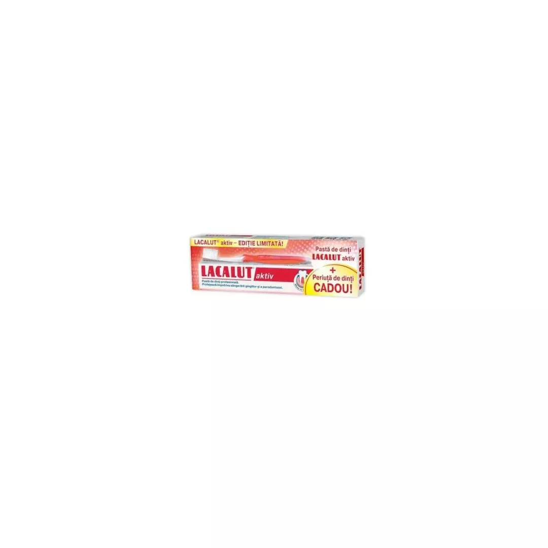 Pachet: Pasta de dinti Lacalut Aktiv, 75 ml + Periuta de dinti Action (cadou), Theiss Naturwaren, [],farmaciabajan.ro