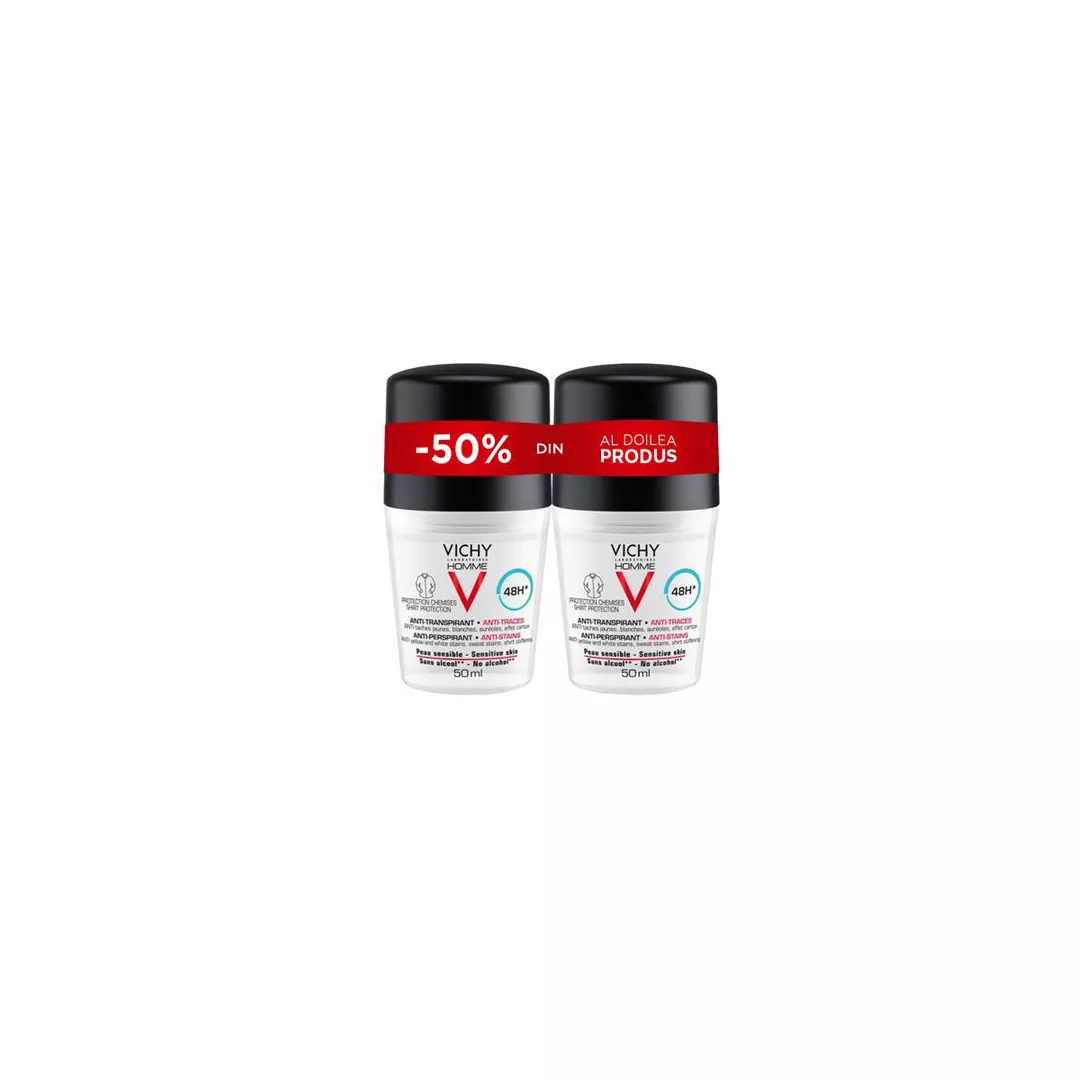 Pachet: Roll-on Homme anti-urme, eficacitate 48h, 2 x 50ml, Vichy, [],farmaciabajan.ro