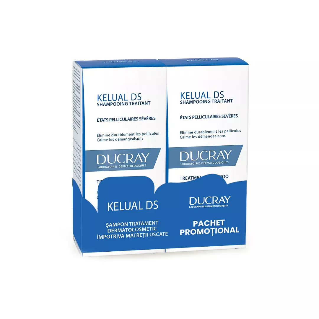 Pachet Sampon tratament dermatocosmetic anti-matreata Kelual DS, 100 ml + 100 ml, Ducray, [],farmaciabajan.ro