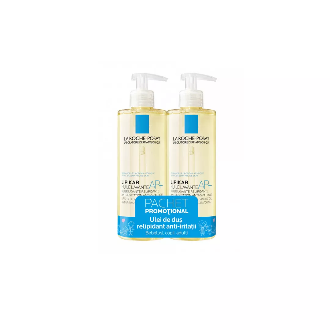 Pachet: Ulei de curatare Lipikar , 400 + 400 ml, La Roche Posay, [],farmaciabajan.ro
