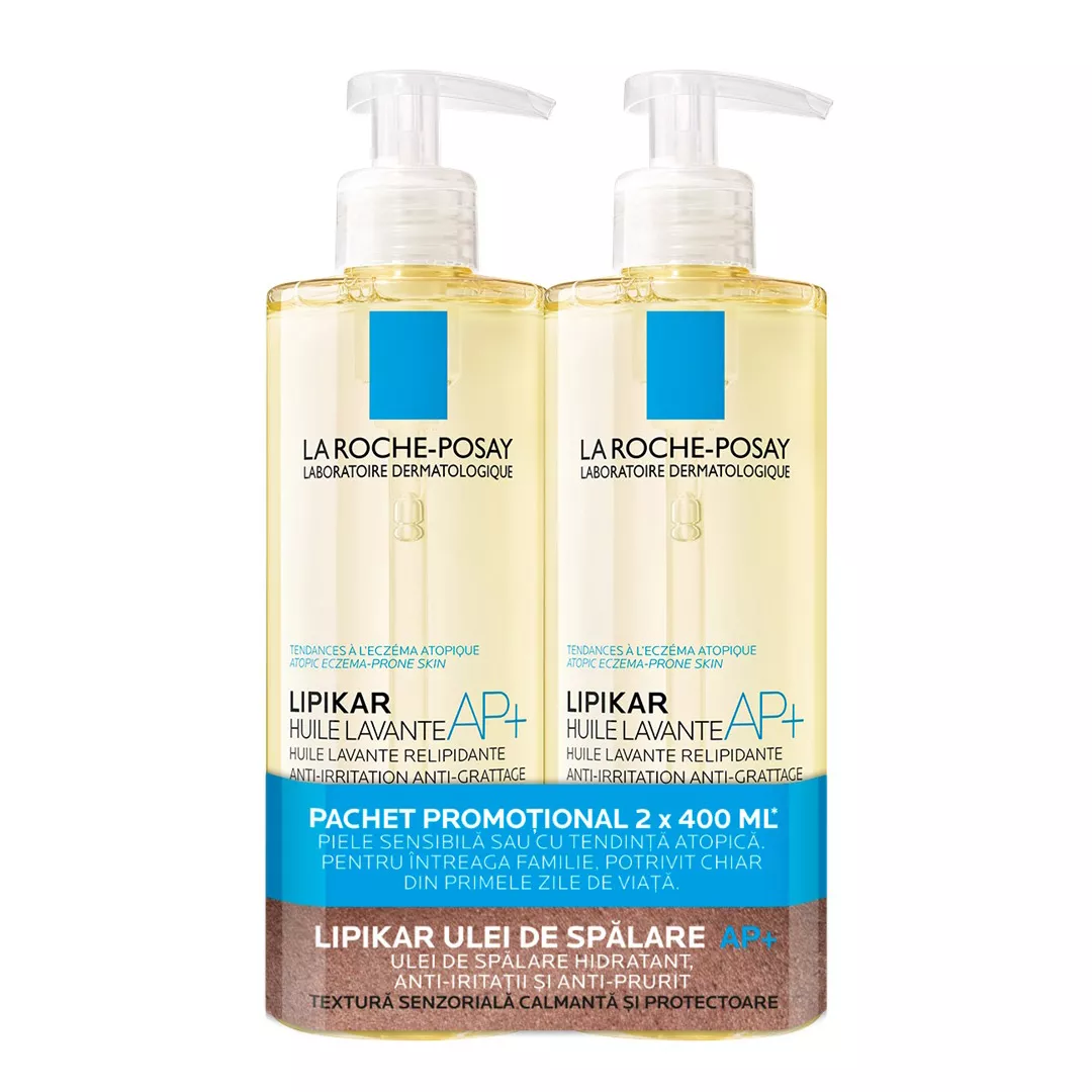 Pachet: Ulei de spalare pentru piele sensibila Lipikar AP+, 400 + 400 ml, La Roche Posay, [],farmaciabajan.ro