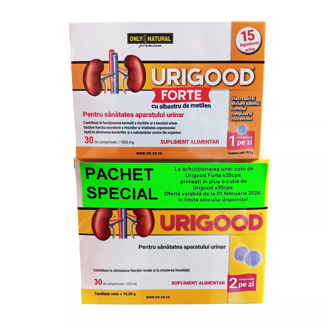 Pachet: Urigood Forte 1000 mg, + Urigood 550 mg, Only Natural, [],https:farmaciabajan.ro