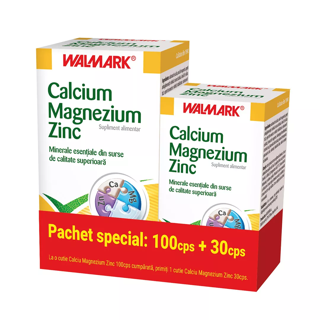 Pachet Calcium Magnezium Zinc, 100+30 tablete, Walmark, [],https:farmaciabajan.ro