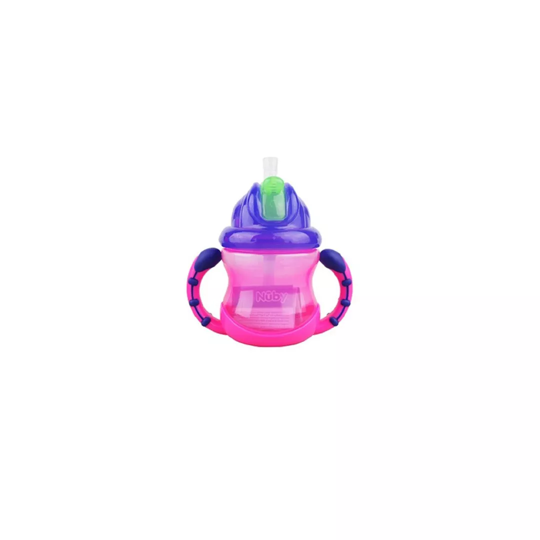 Pahar cu pai si manere, Vari Flo sistem Flip It/Click Lock, 240 ml, 12 luni+, Nuby, [],farmaciabajan.ro