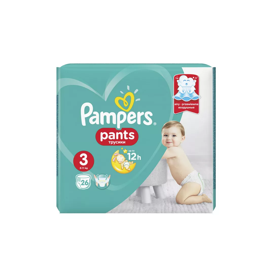 Scutece chilotel Pampers Pants Carry Pack 3 Midi, 6-11 kg, 26 bucati, [],https:farmaciabajan.ro