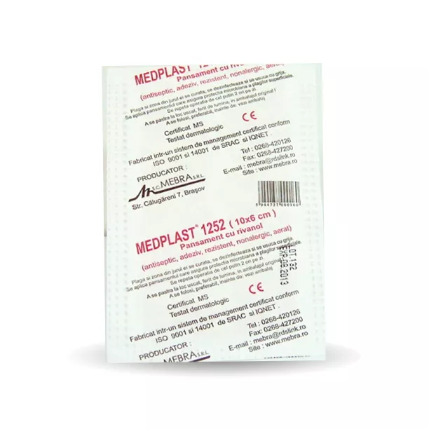 Pansament cu rivanol Medplast 1252 M, 10x6 cm, 150 bucati, Mebra, [],farmaciabajan.ro