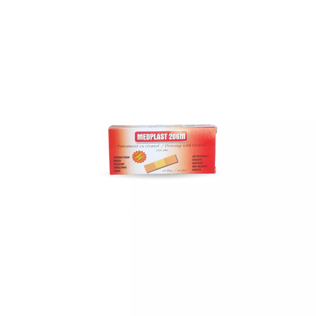 Pansament cu rivanol Medplast 206M, 2x6 cm, 20 bucati, Mebra, [],farmaciabajan.ro