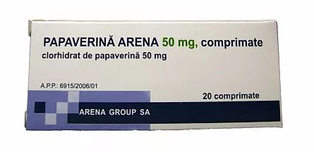 PAPAVERINA  ARENA 50 mg x 20 CUTIE X 2 BLIST., AL/PVC X 10 COMPR., [],https:farmaciabajan.ro