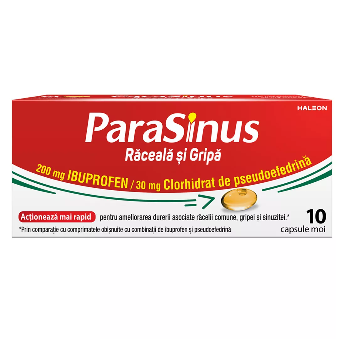 Parasinus Raceala si Gripa, 200 mg/30 mg, 10 capsule moi, Haleon, [],farmaciabajan.ro