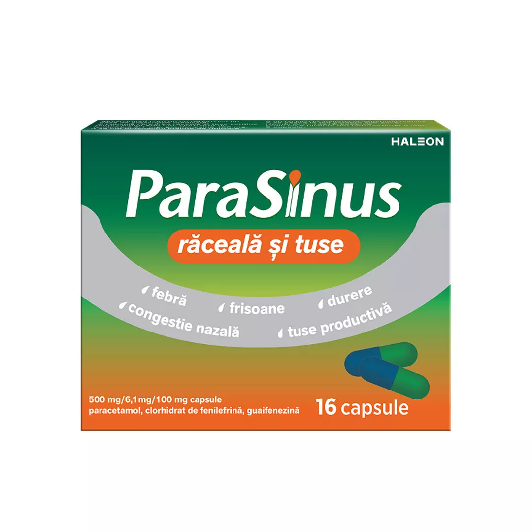 Parasinus raceala si tuse 500mg/6,1mg/100mg, 16 capsule, Haleon, [],farmaciabajan.ro