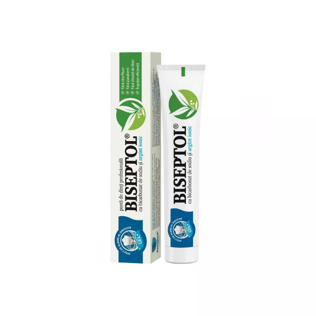 Pasta de dinti cu bicarbonat de sodiu si argint ionic Biseptol, 75 ml, Dacia Plant, [],farmaciabajan.ro