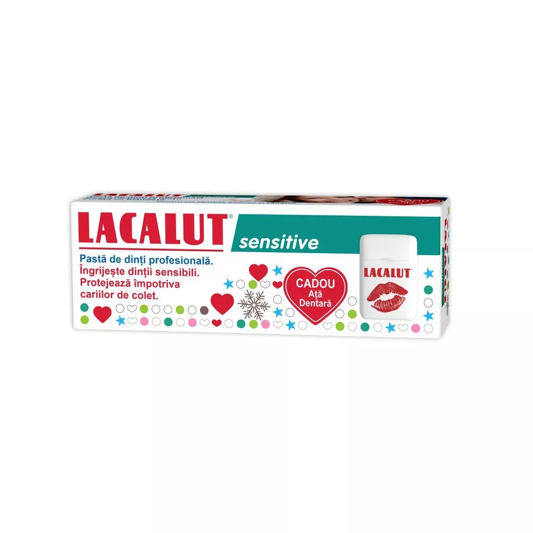 Pasta de dinti Lacalut Sensitive 75 ml + ata dentara Cadou, [],farmaciabajan.ro
