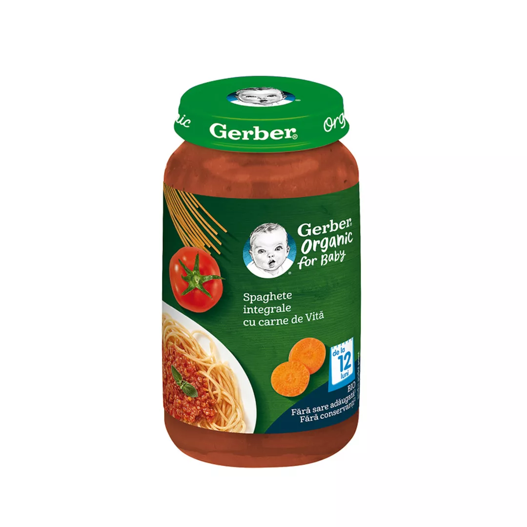 Piure bio din spaghete integrale cu carne de vita, +12 luni, 250 g, Gerber, [],farmaciabajan.ro