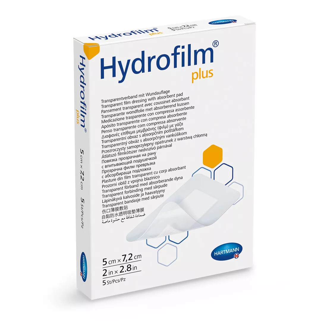 Plasture transparent cu compresa sterila, Hydrofilm Plus, 5 x 7,2 cm, 1 cutie/50 bucati, Hartmann, [],farmaciabajan.ro
