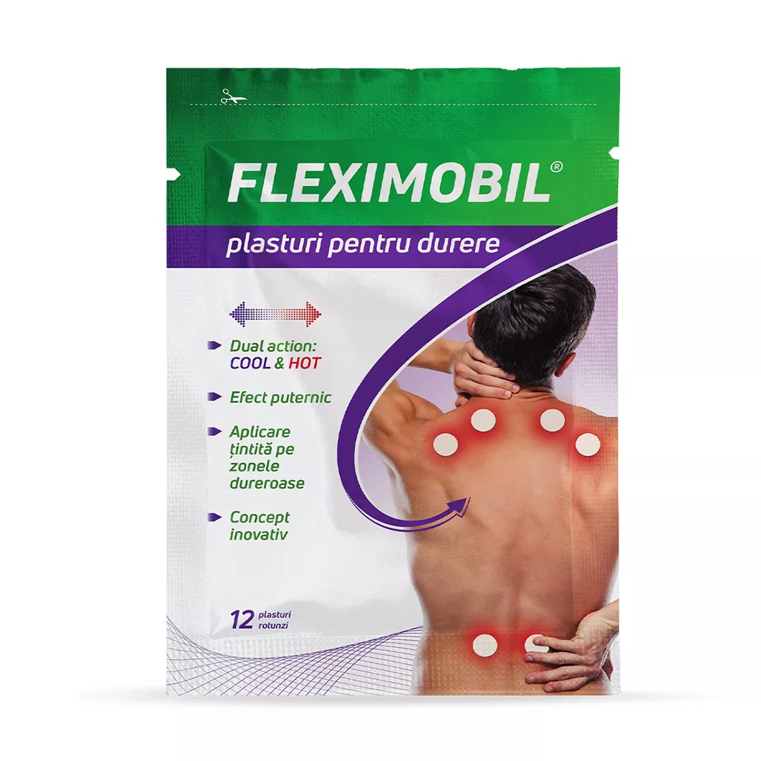 Plasturi cu hidrogel pentru durere Fleximobile, 12 plasturi, Fiterman Pharma, [],farmaciabajan.ro