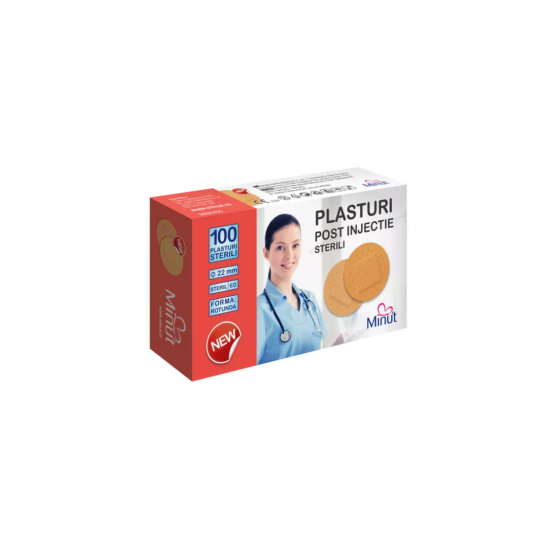 Plasturi post injectie, rotunzi 22 mm, PVC 100 bucati, Minut , [],farmaciabajan.ro