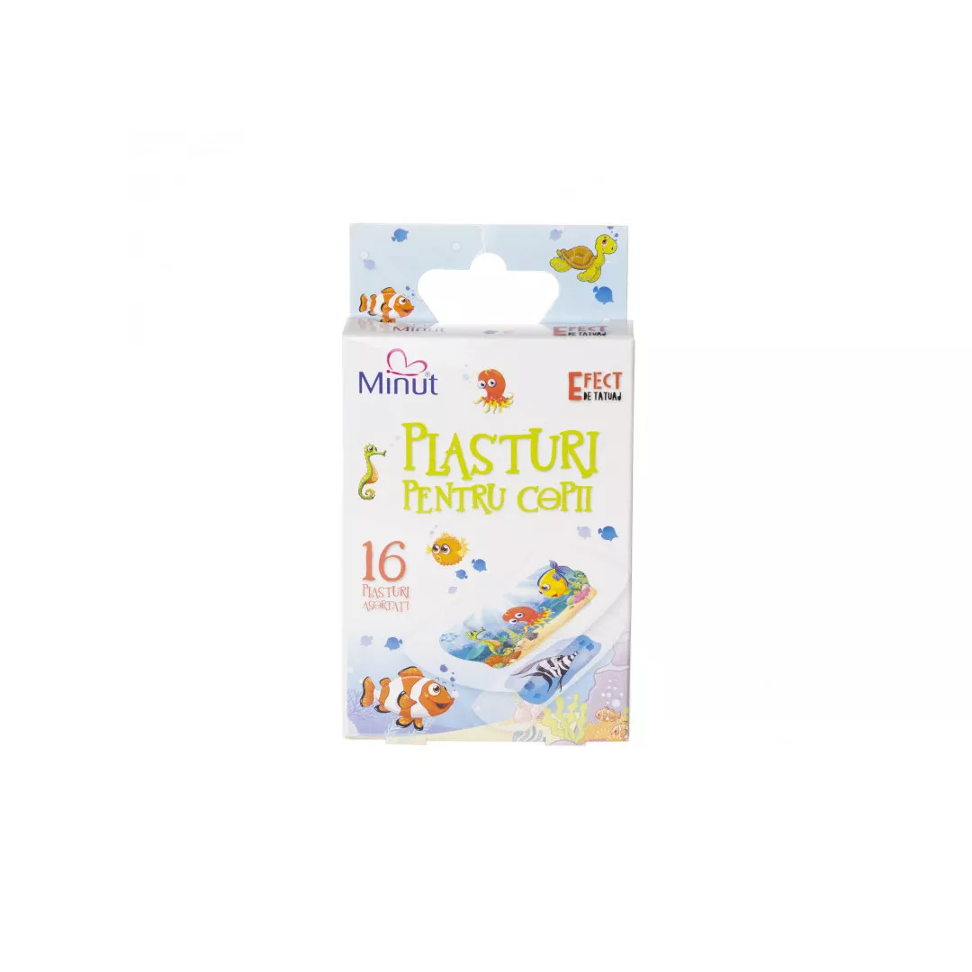 Plasturi pentru copii, Tattoo Effect, 16 bucati, Minut, [],farmaciabajan.ro