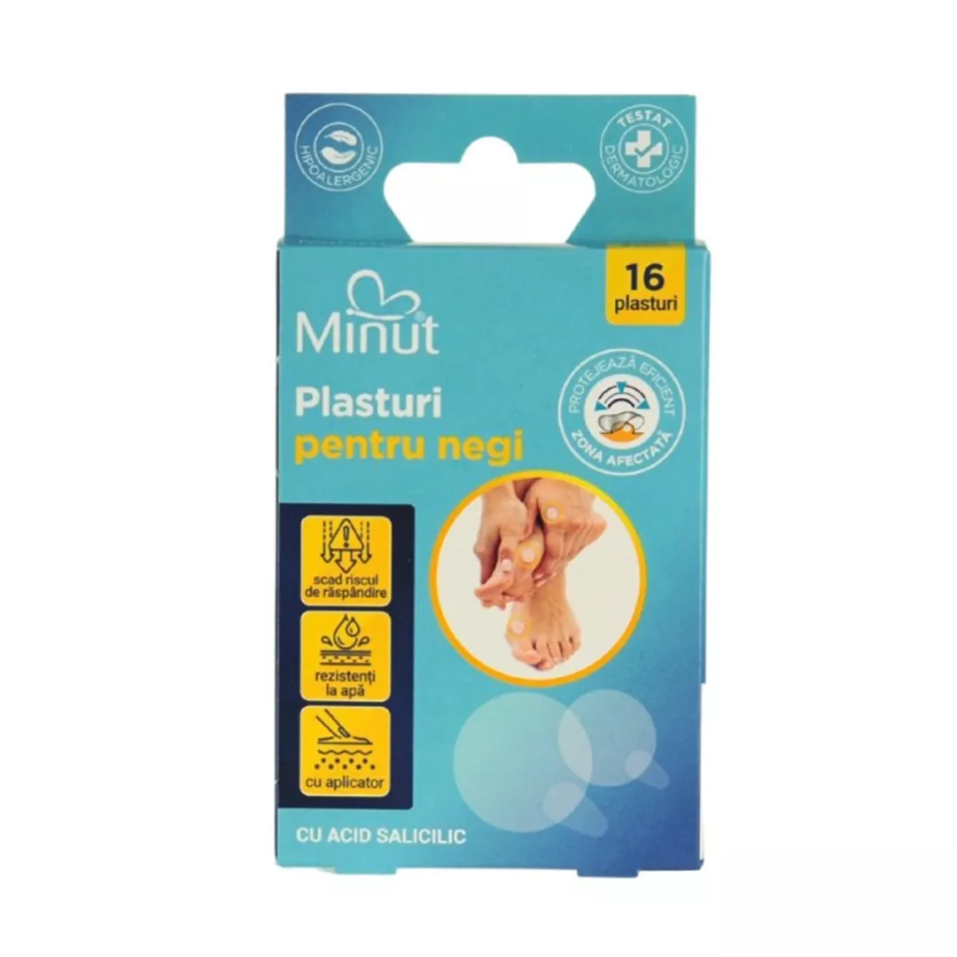Plasturi pentru negi, cu acid salicilic, 16 bucati/cutie, Minut, [],farmaciabajan.ro