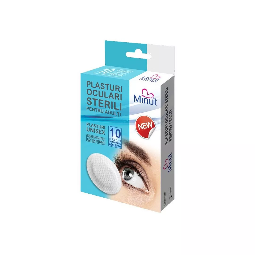 Plasturi oculari sterili pentru adulti, 10 bucati, Minut , [],https:farmaciabajan.ro