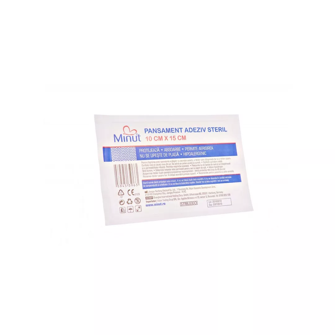 Pansament adeziv steril Pore, 10 x 15 cm, Minut, [],farmaciabajan.ro